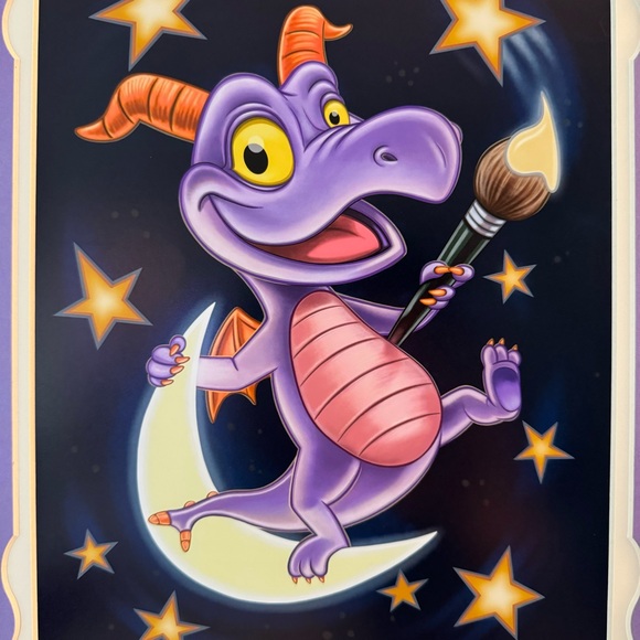 Disney Figment Artist Paintbrush Stars & Moon EPCOT Framed & Matted Art Print - Picture 3 of 3